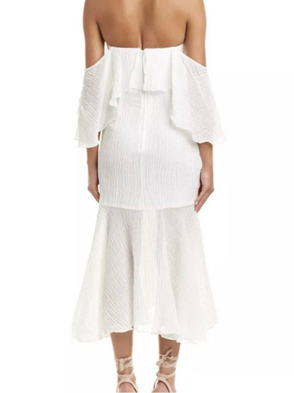 C/MEO Collective Sacrifices Gauze Ruffle Midi Dress Ivory Off Shoulder Large L - Picture 2 of 16